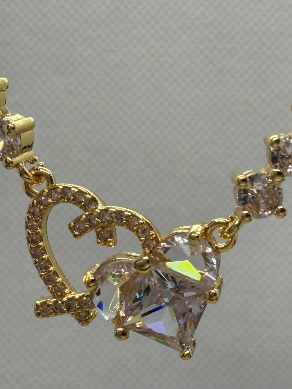 Gold-Tone Heart Pendant Necklace with Clear Crystal Accents